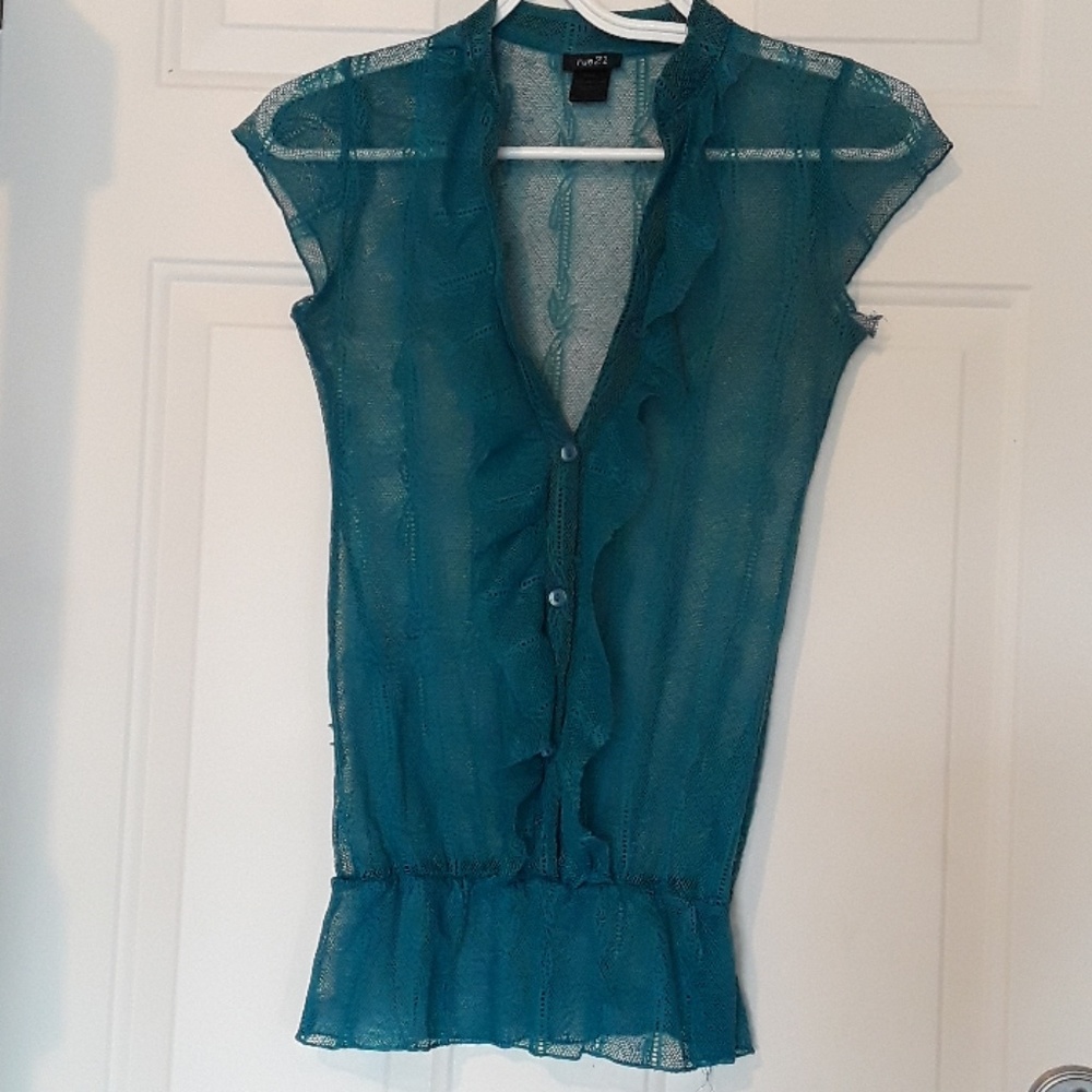 Aqua blue knit blouse